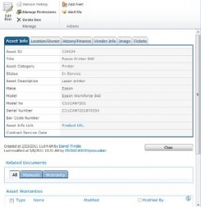 sharepoint equipment management and maintenance system