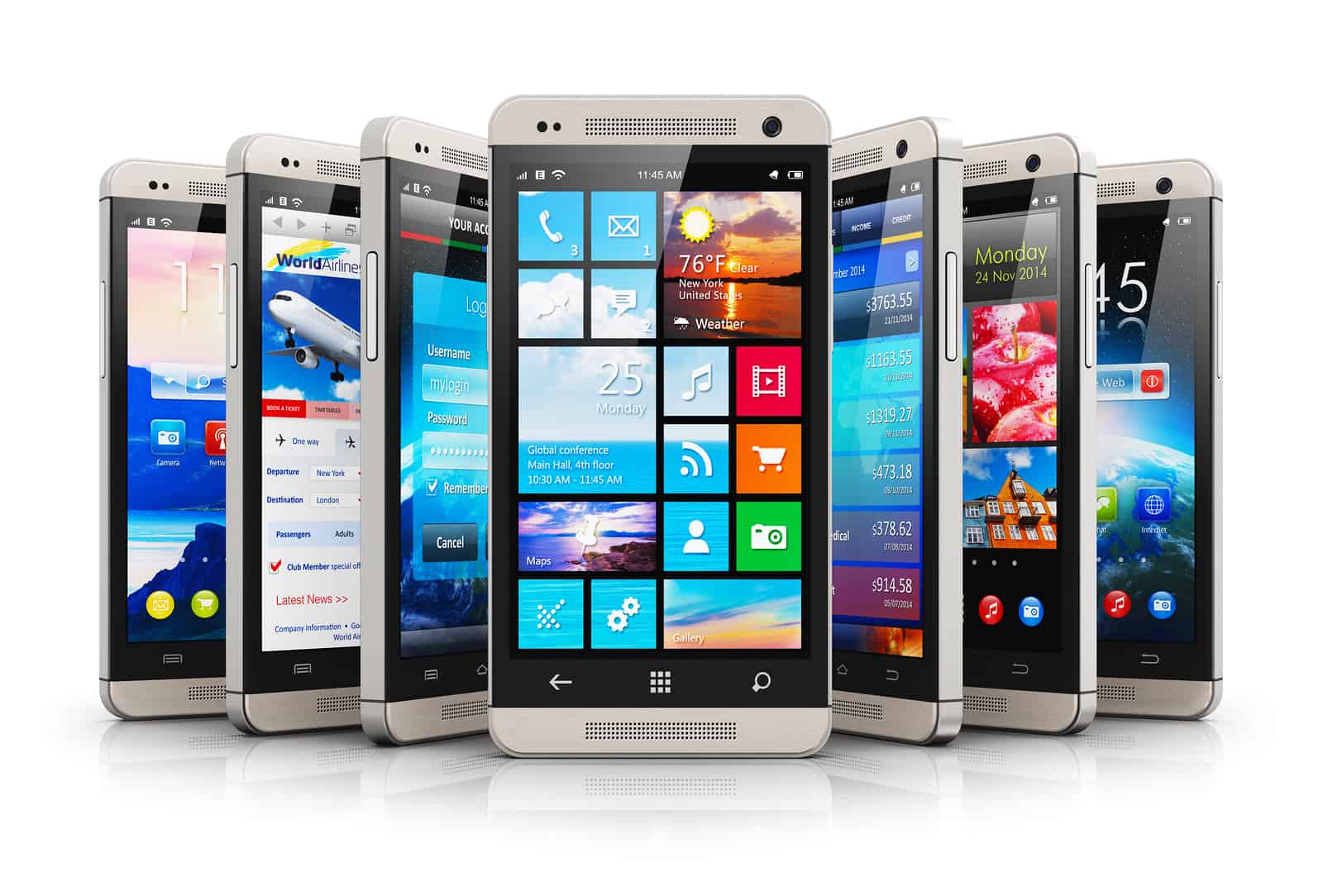 Collection of modern touchsreen smartphones