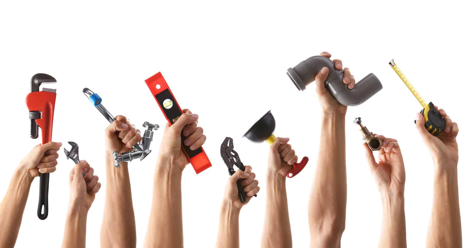 Set of male hands holding plumbing