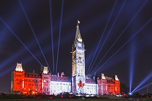 July 22, 2015 - Ottawa, Ontario - Canada - Canada's Parliament Building lit up at night
