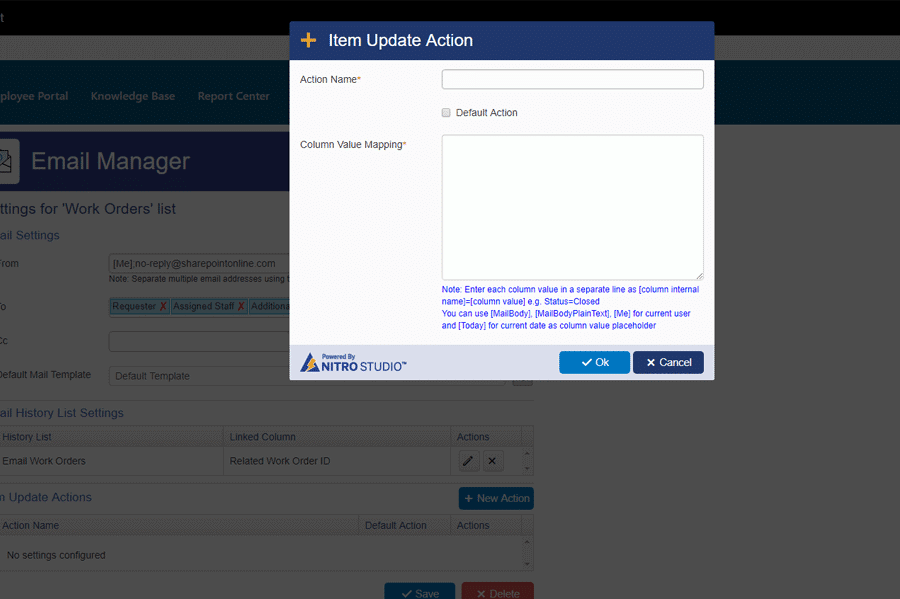 03_EM_AddingAction Email Manager screengrab