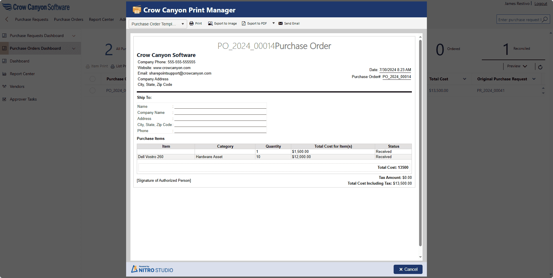 Purchasing Solution Print Purchase Order Paperless Purchase Requests