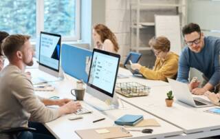 Busy office workers on computers