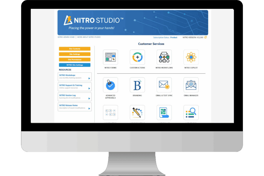 NITRO Studio Home on computer screen NITRO Portal